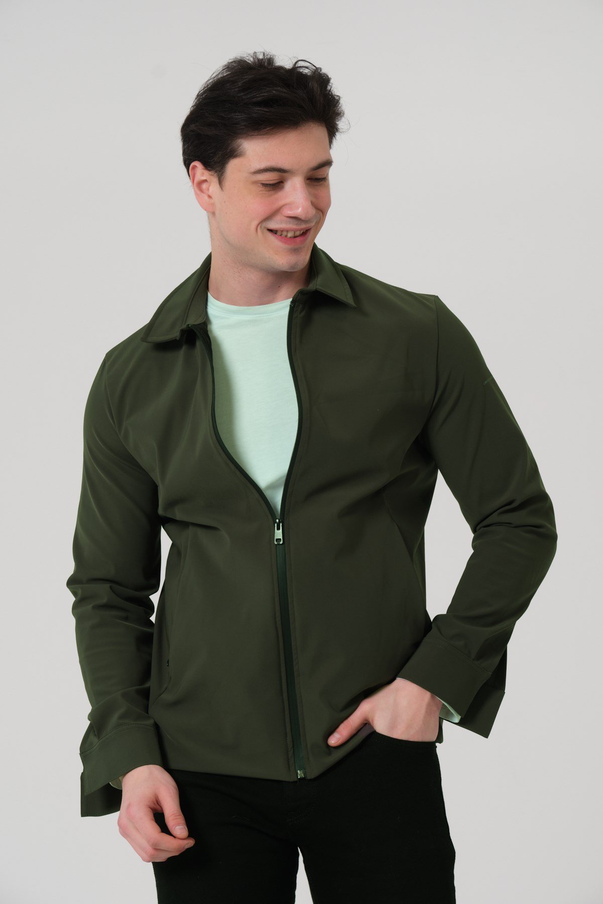 ERKEK MONT Fermuar Kapalı Likralı Erkek Overshirt Mont