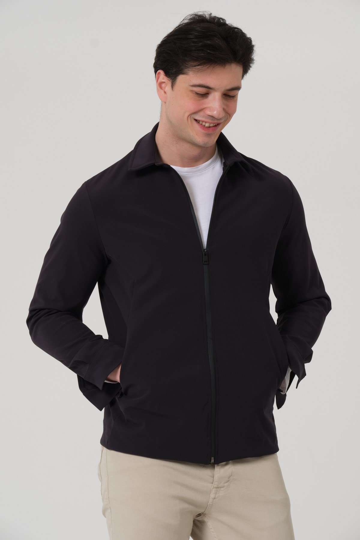ERKEK MONT Fermuar Kapalı Likralı Erkek Overshirt Mont
