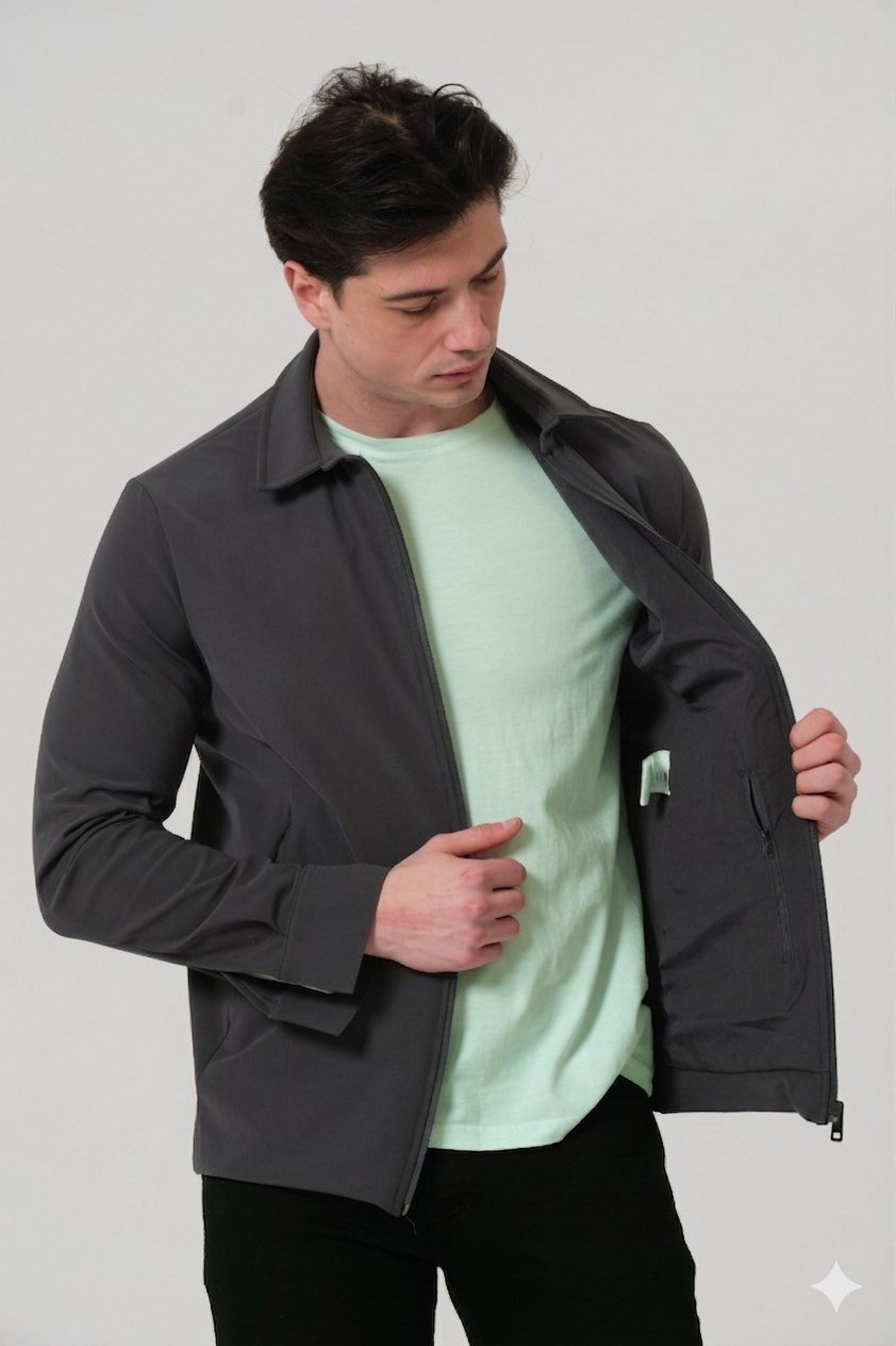 ERKEK MONT Fermuar Kapalı Likralı Erkek Overshirt Mont