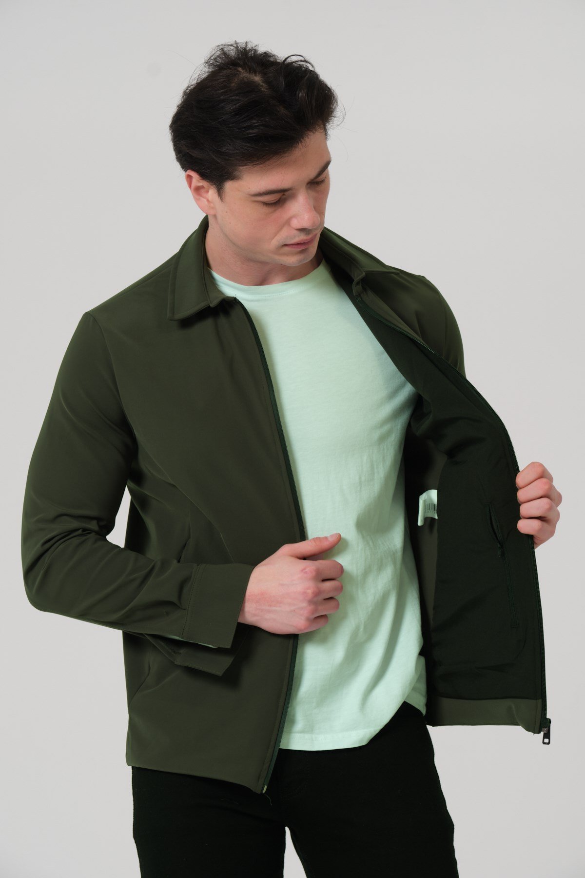 ERKEK MONT Fermuar Kapalı Likralı Erkek Overshirt Mont