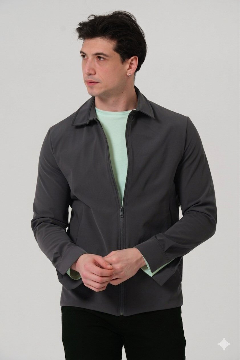 ERKEK MONT Fermuar Kapalı Likralı Erkek Overshirt Mont