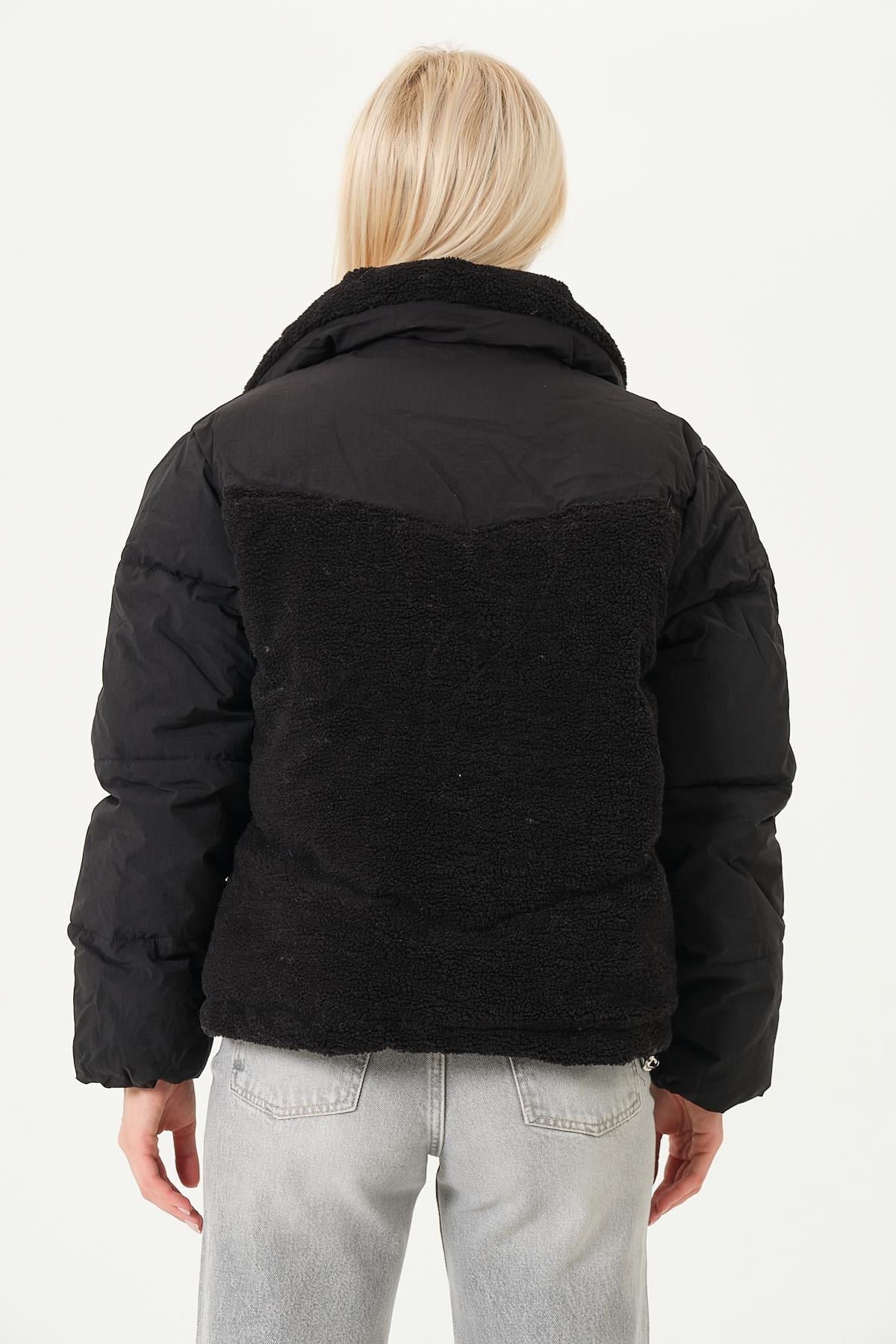 KADIN MONT Peluş Detaylı Çift Kumaş Kadın Mont