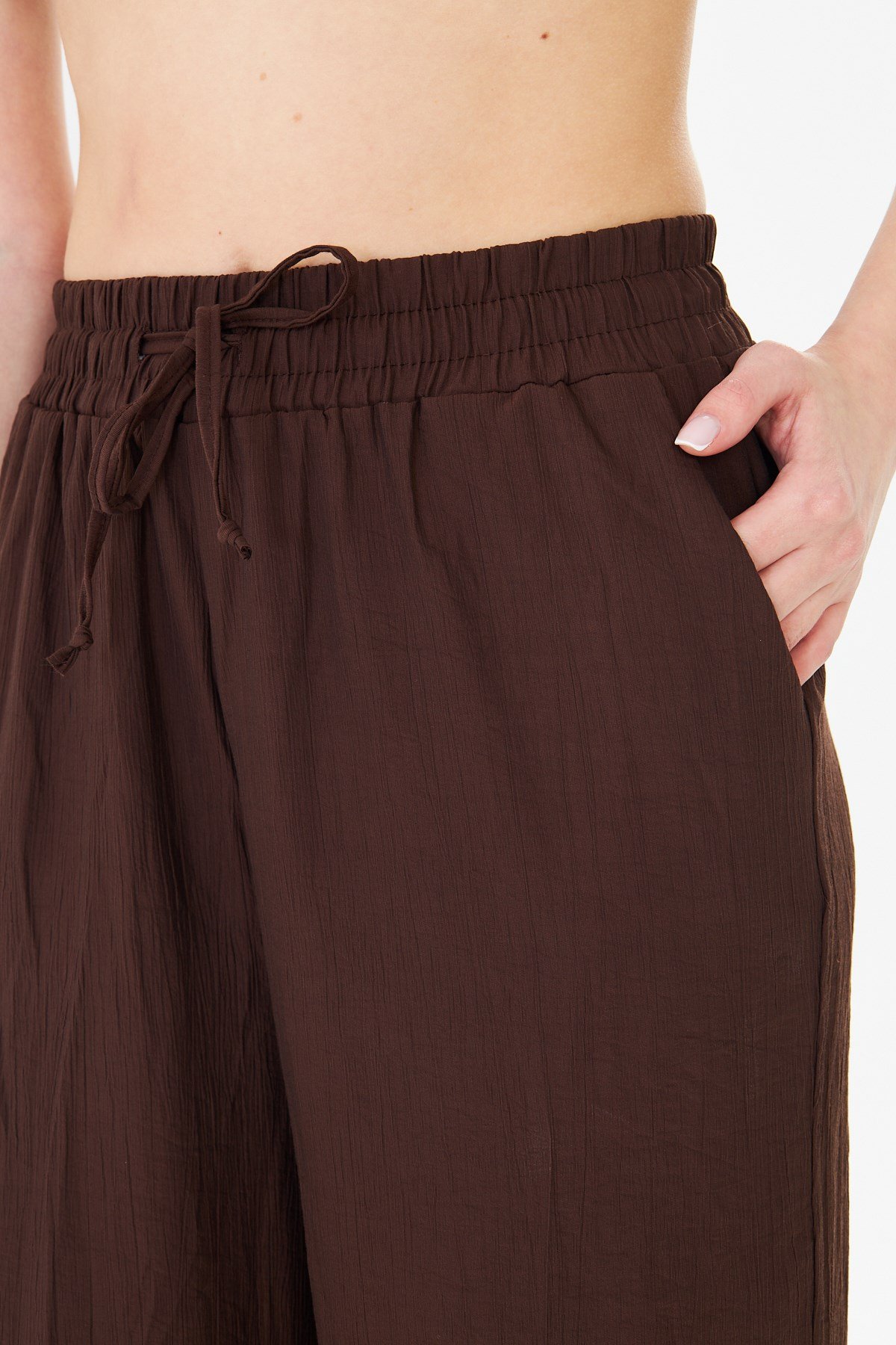 KADIN PANTOLON Beli Lastikli Çilek Kumaş Pantolon
