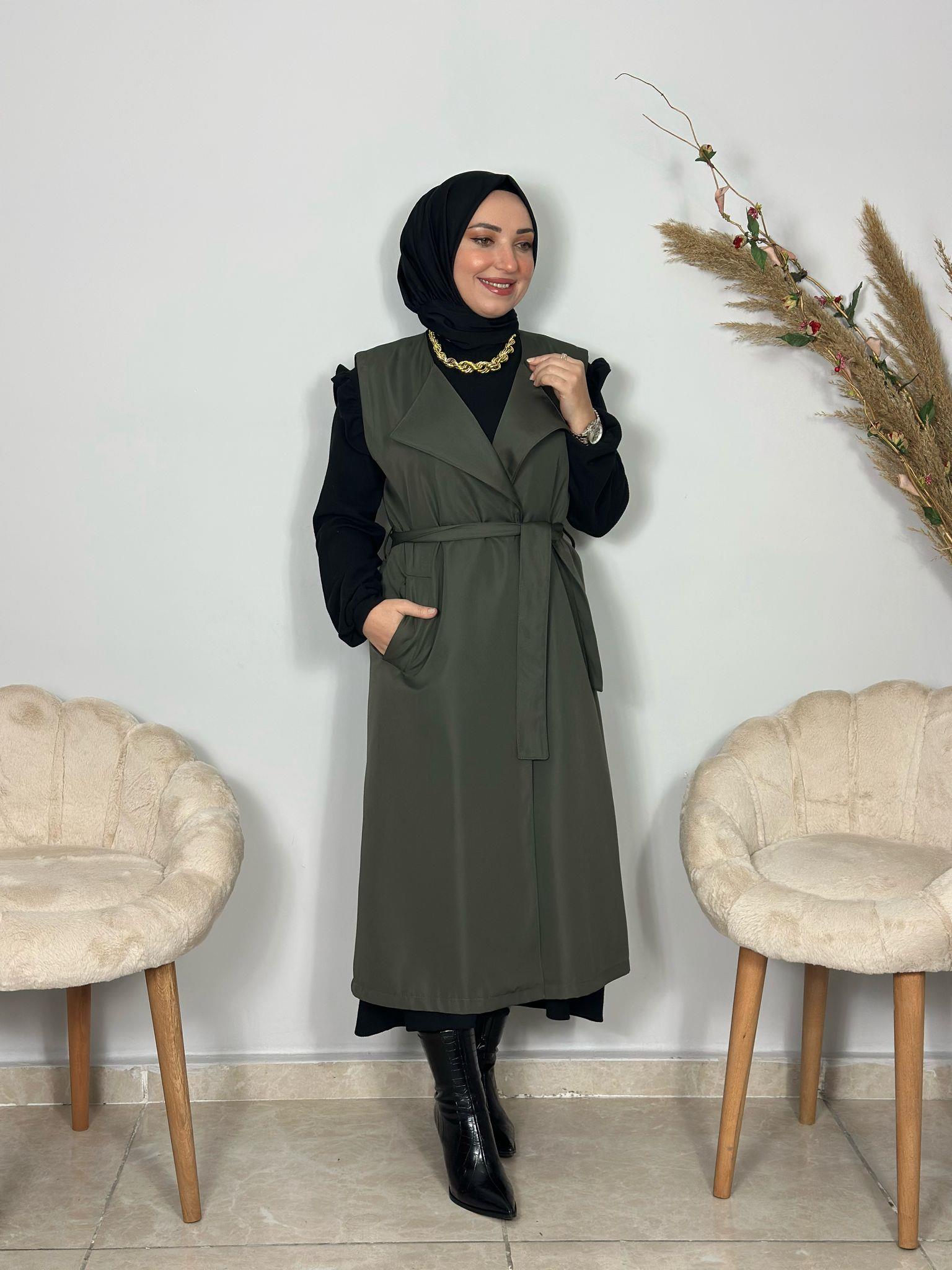 Sayra Shawl Kadın Asker Yeşili Trençkot