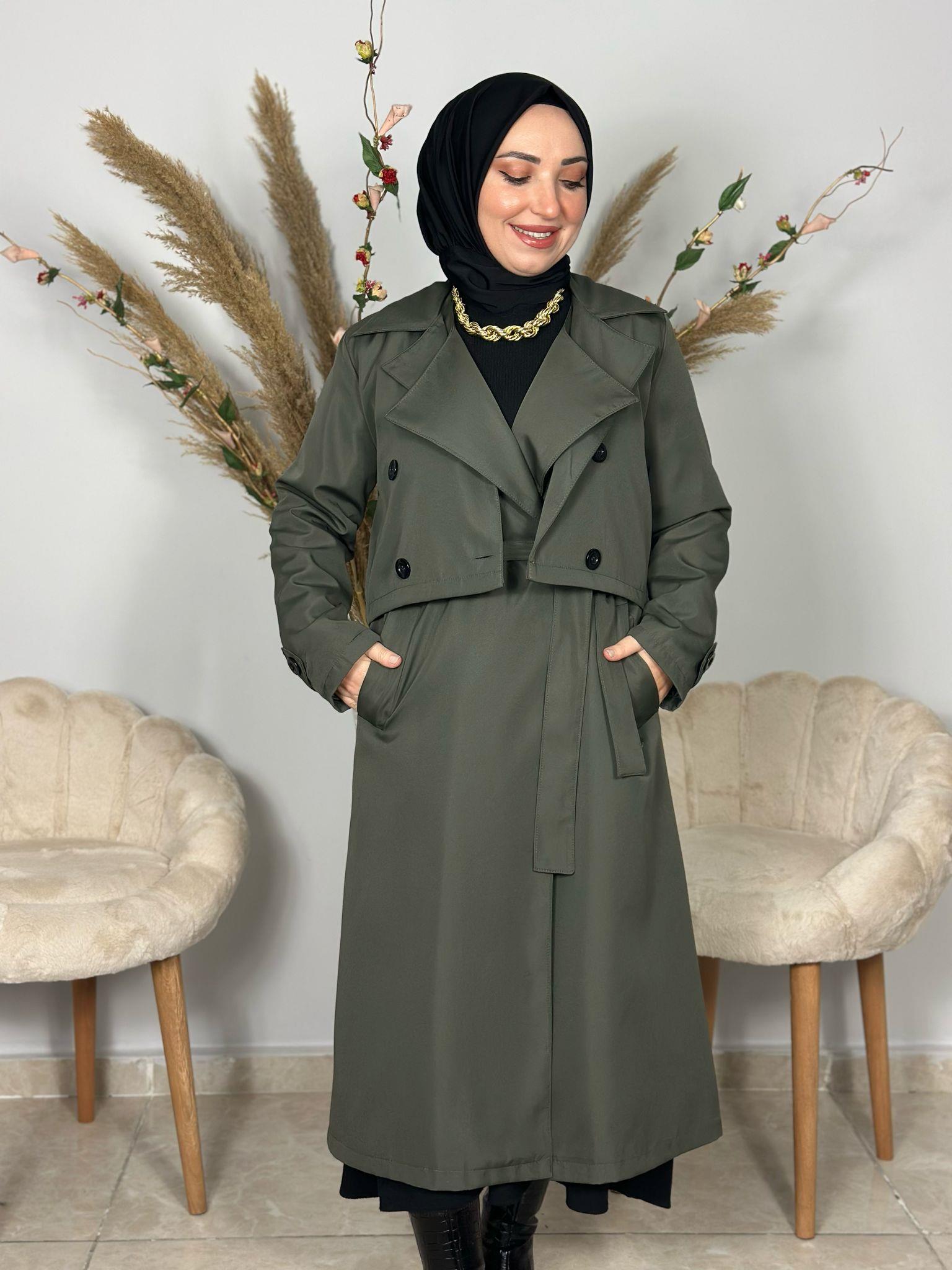 Sayra Shawl Kadın Asker Yeşili Trençkot