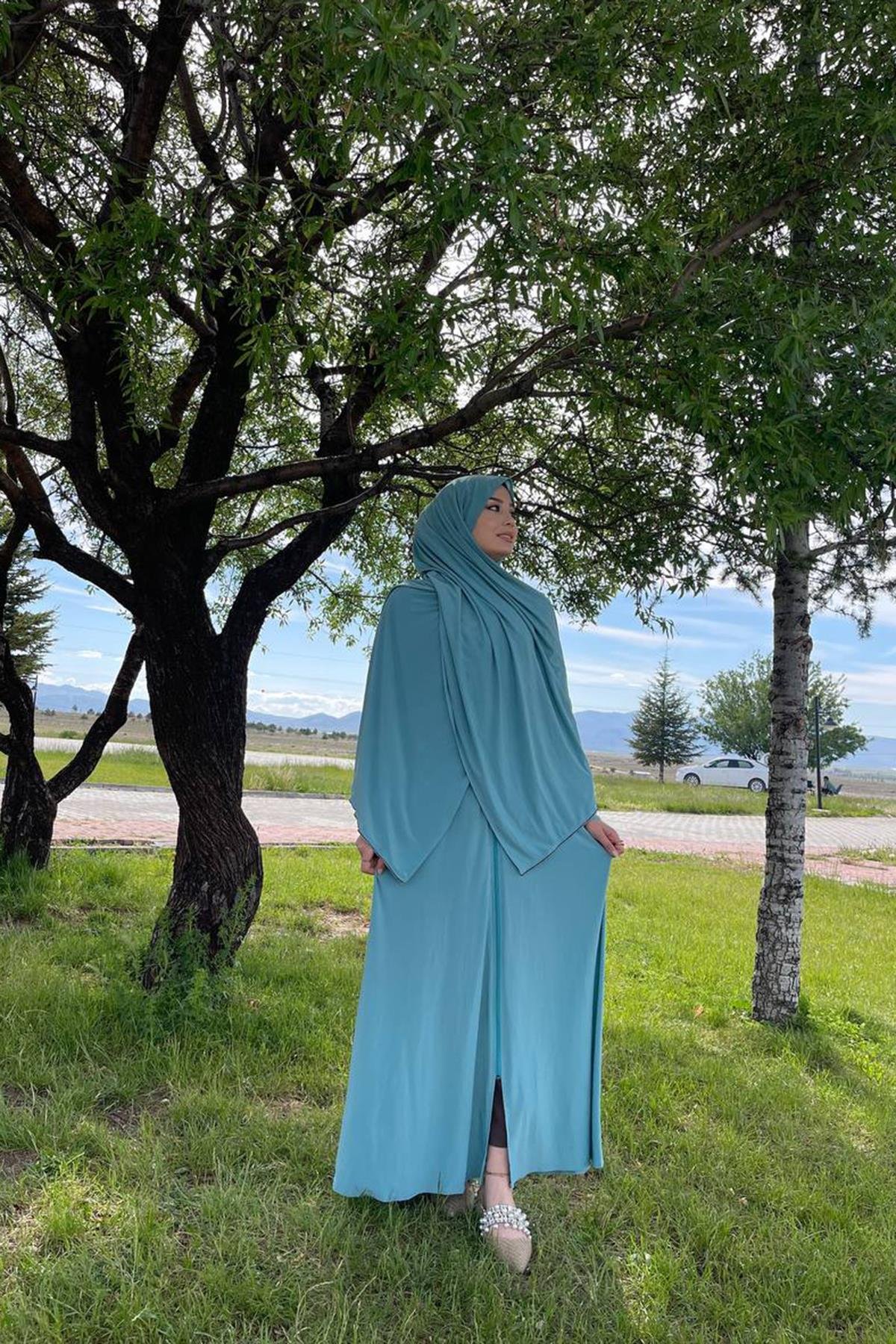Sayra Shawl Kadın Bej şallı ferace