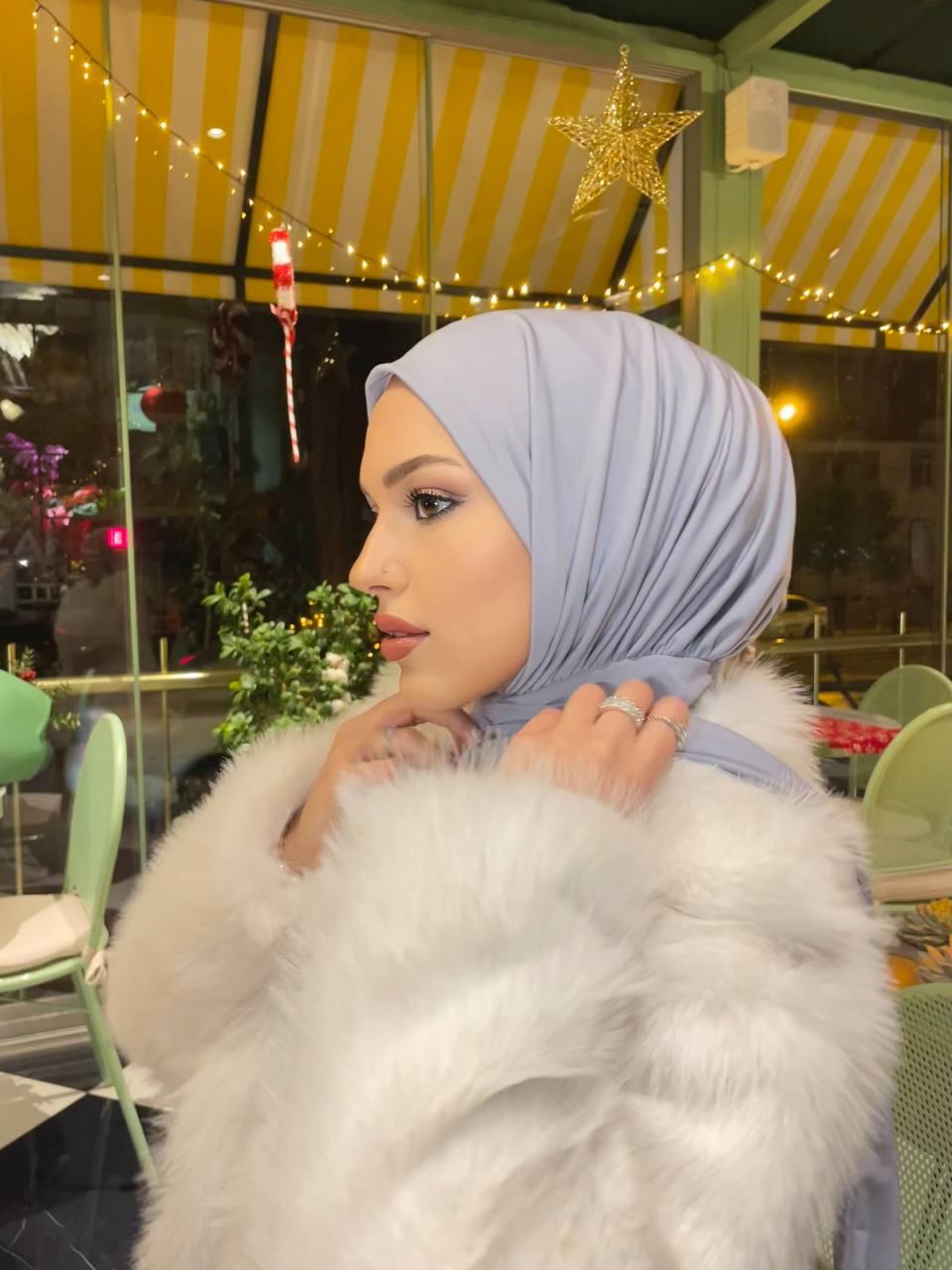 Sayra Shawl Kadın Buz Gri Çıtçıtlı Hazır Şal