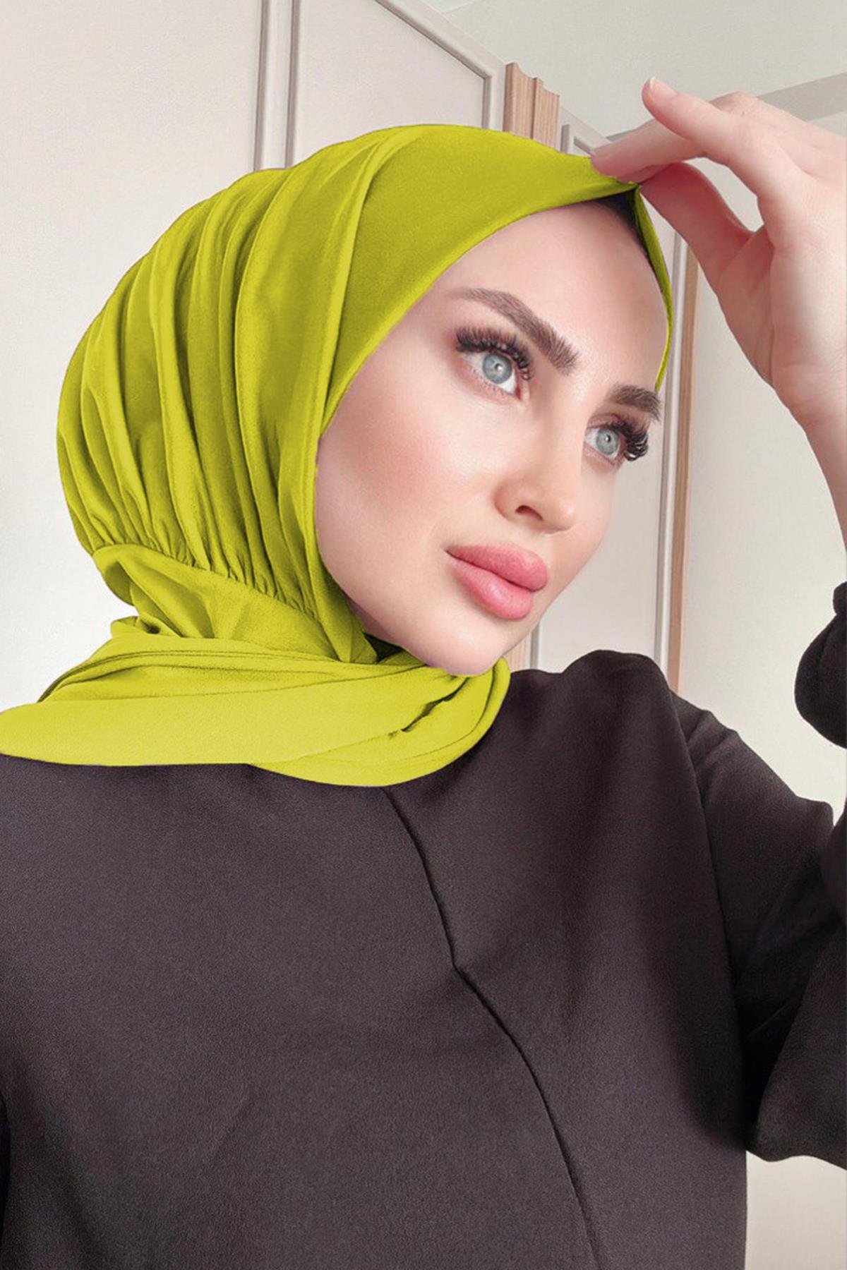 Sayra shawl kadın fıstık yeşil likralı kumaş hazır çıtçıtlı şal SYR008