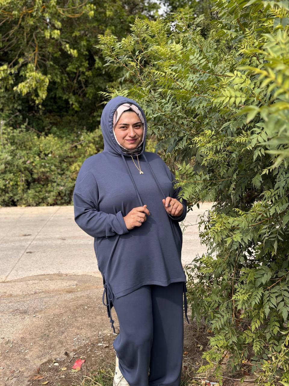 Sayra Shawl Kadın Füme Kapüşonlu Büzgü Detaylı Alt Üst Takım