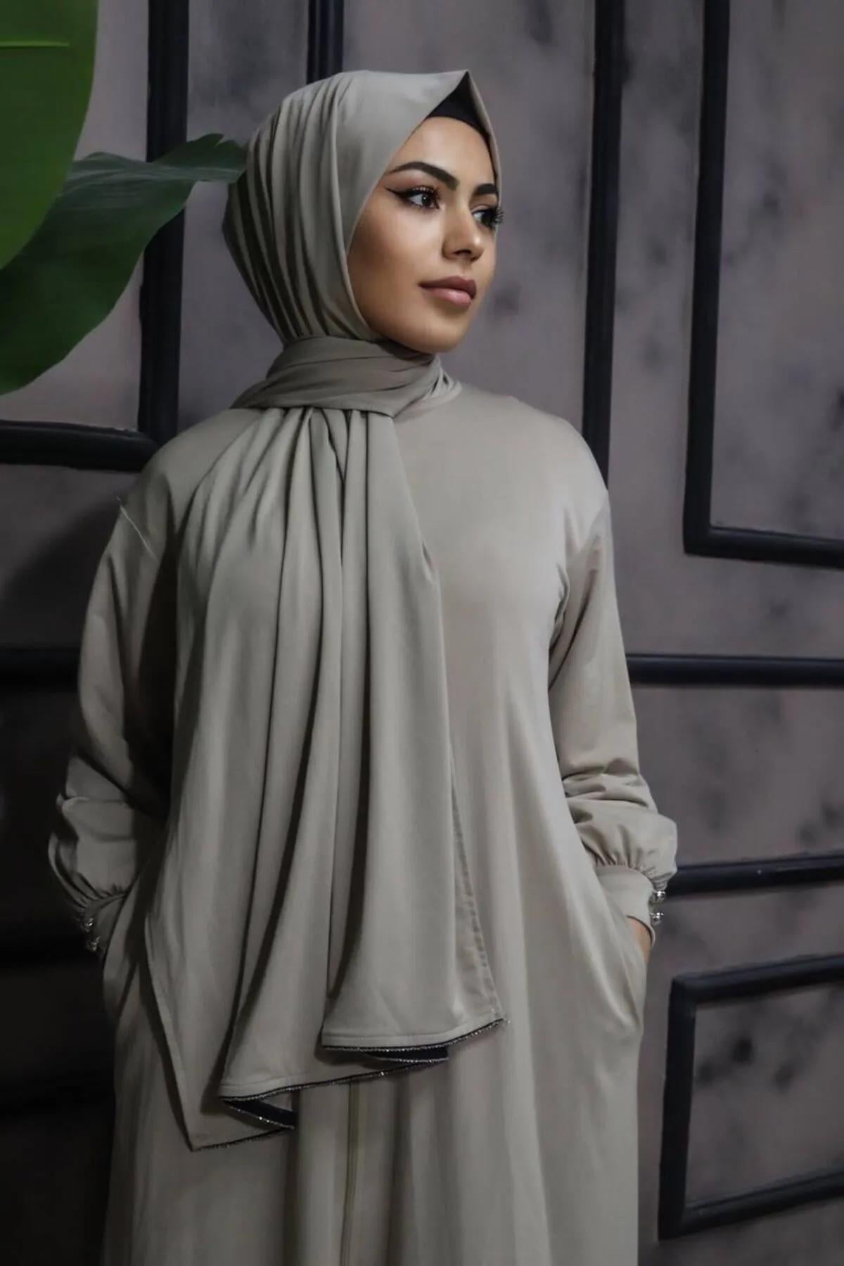 Sayra Shawl Kadın Gri Şallı Ferace