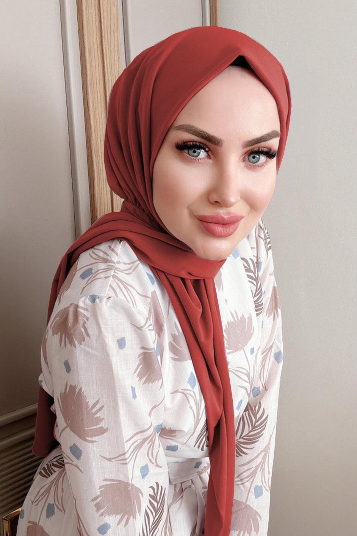 Sayra shawl kadın kiremit likralı kumaş hazır çıtçıtlı şal SYR008