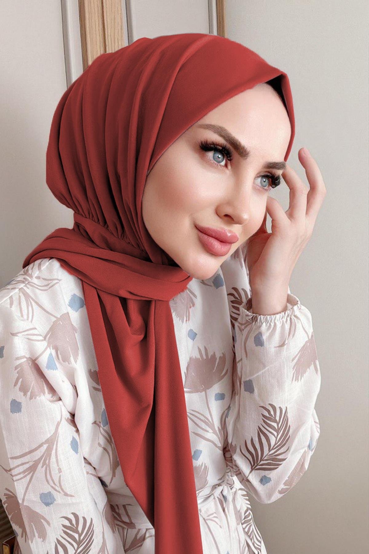 Sayra shawl kadın kiremit likralı kumaş hazır çıtçıtlı şal SYR008