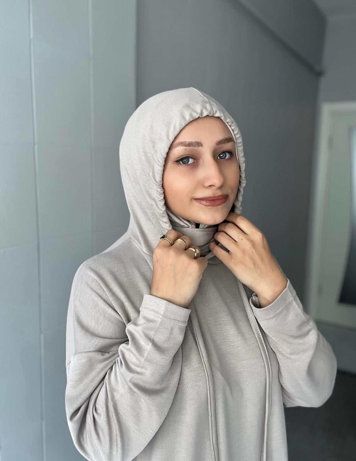 Sayra Shawl Kadın Krem Kapüşonlu Büzgü Detaylı Alt Üst Takım