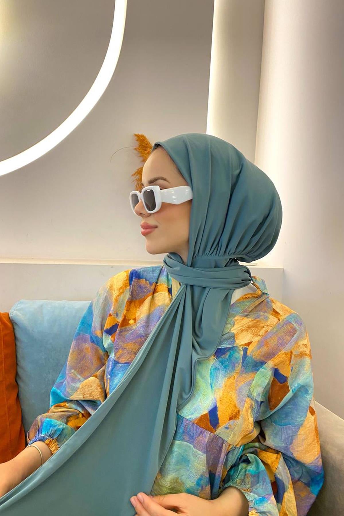 Sayra Shawl kadın mint çıtçıtlı hazır şal 1111