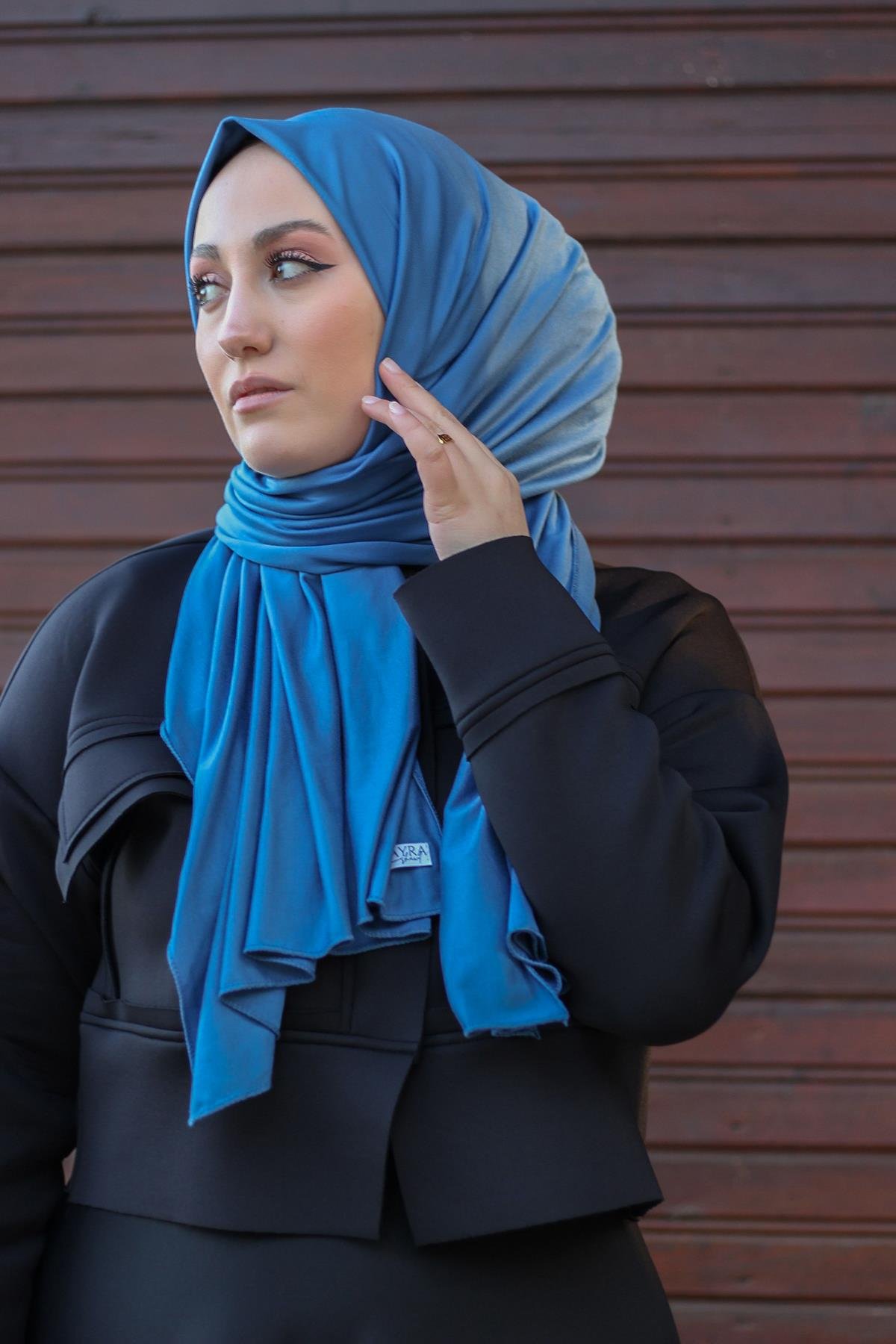 Sayra Shawl kadın petrol mavisi süprem penye şal
