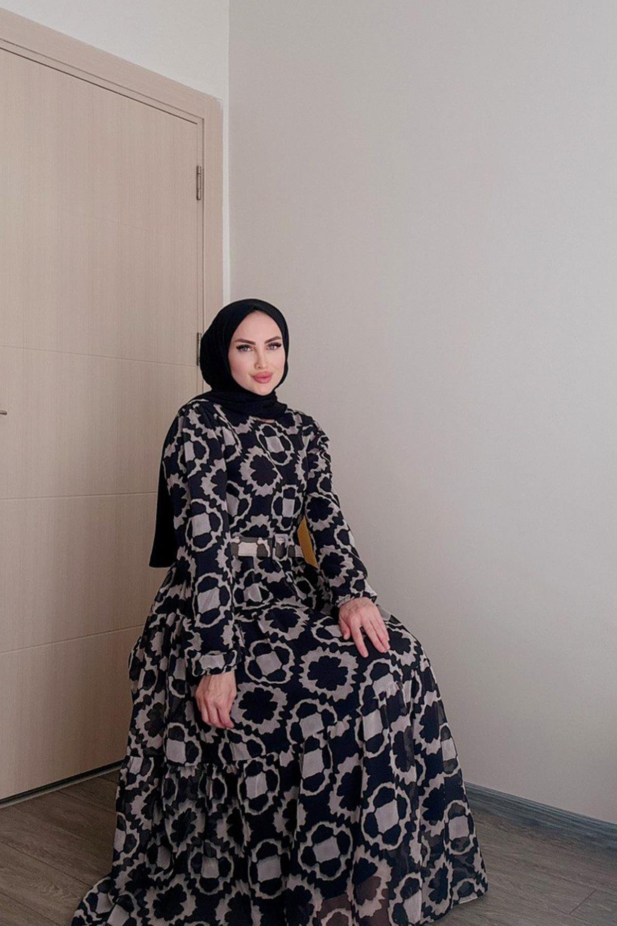 Sayra Shawl kadın yeni sezon desenli tesettür elbise SYR012