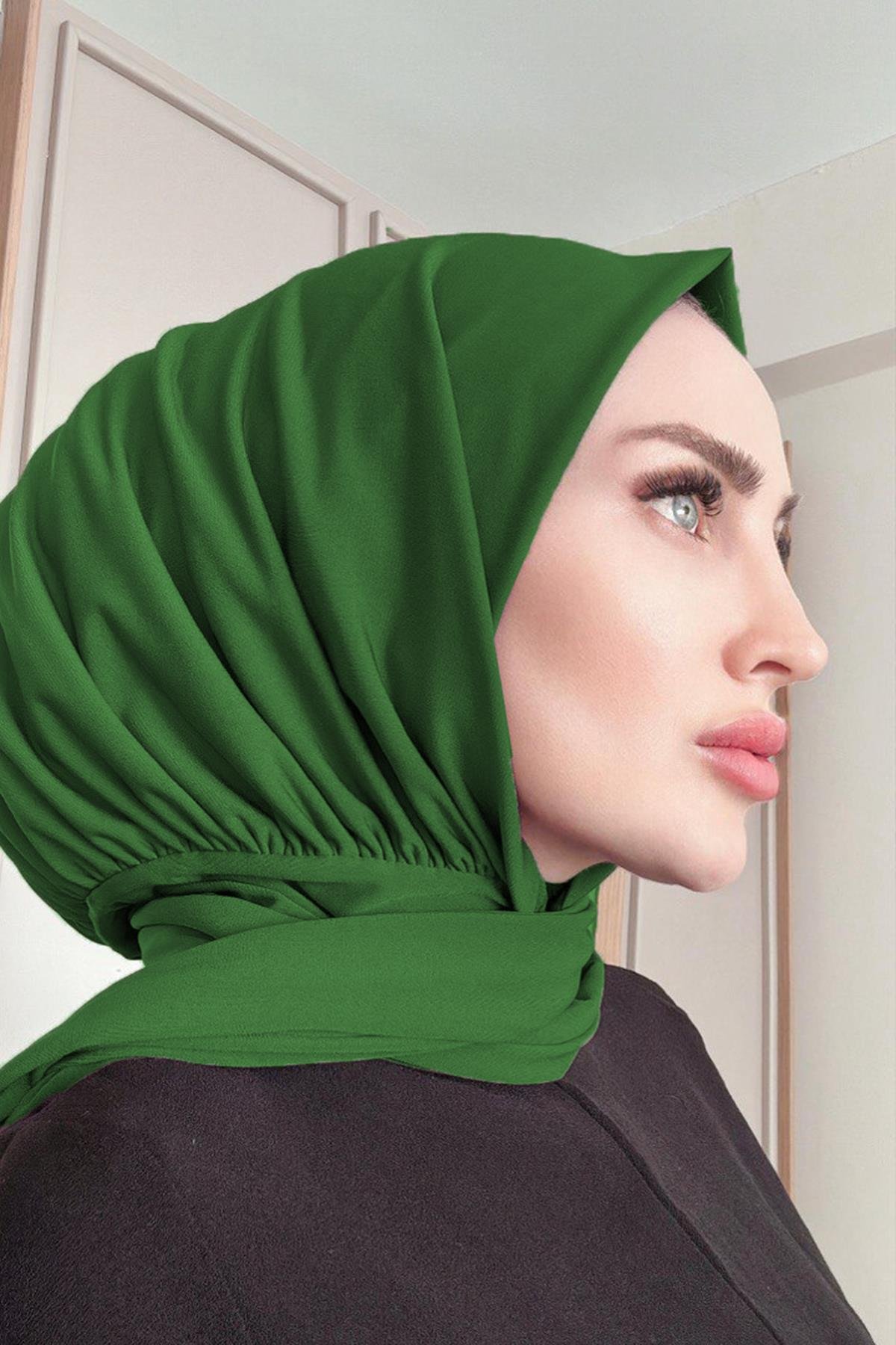 Sayra shawl kadın zümrüt yeşili likralı kumaş hazır çıtçıtlı şal SYR008