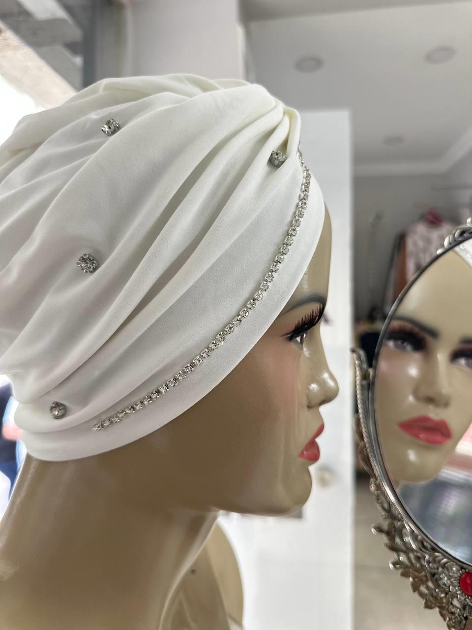 Sayra Shawl KadınTaşlı Bone Beyaz