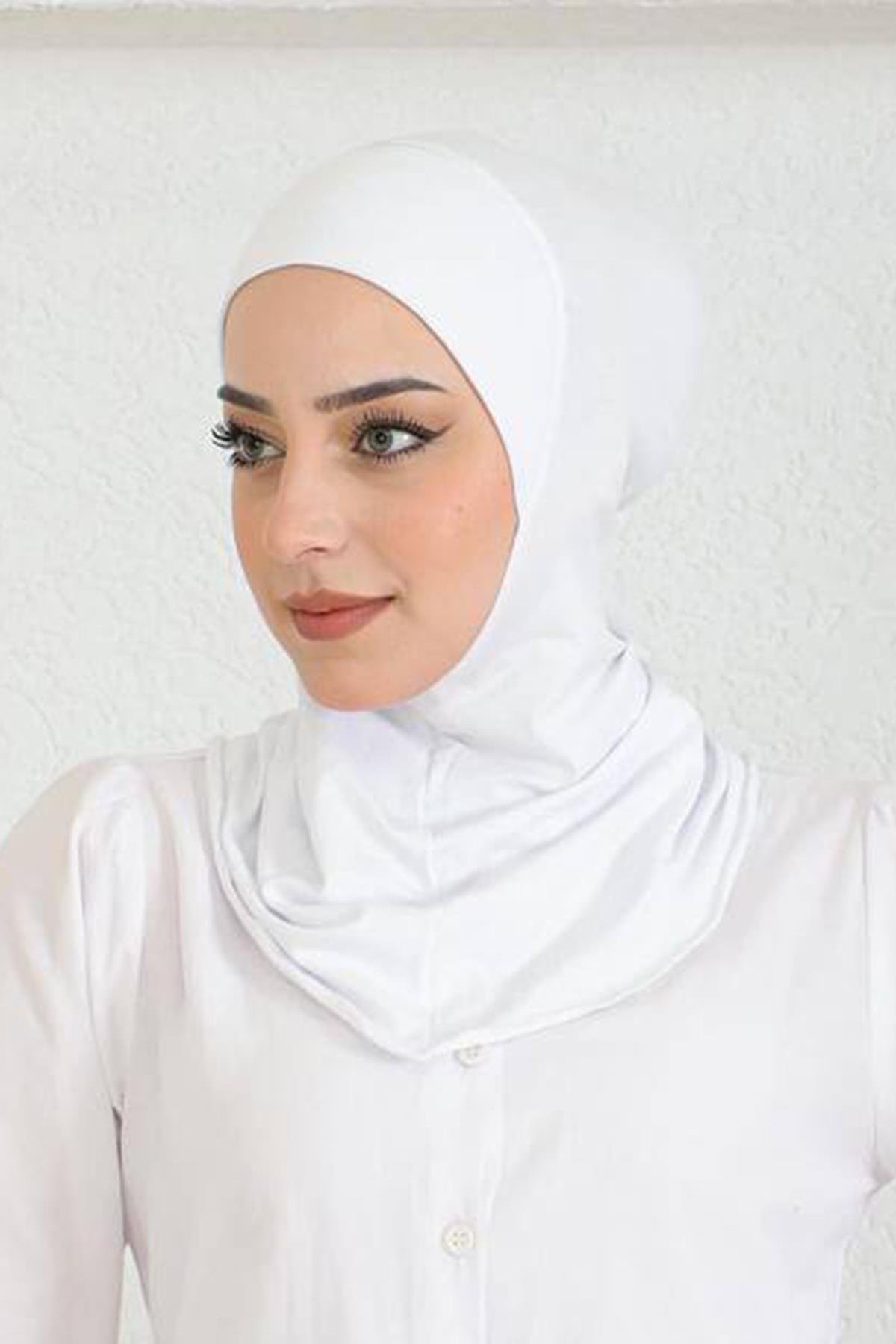 Sayra Shawl Yeni Nesil Boyunluklu Beyaz Bone SYR004