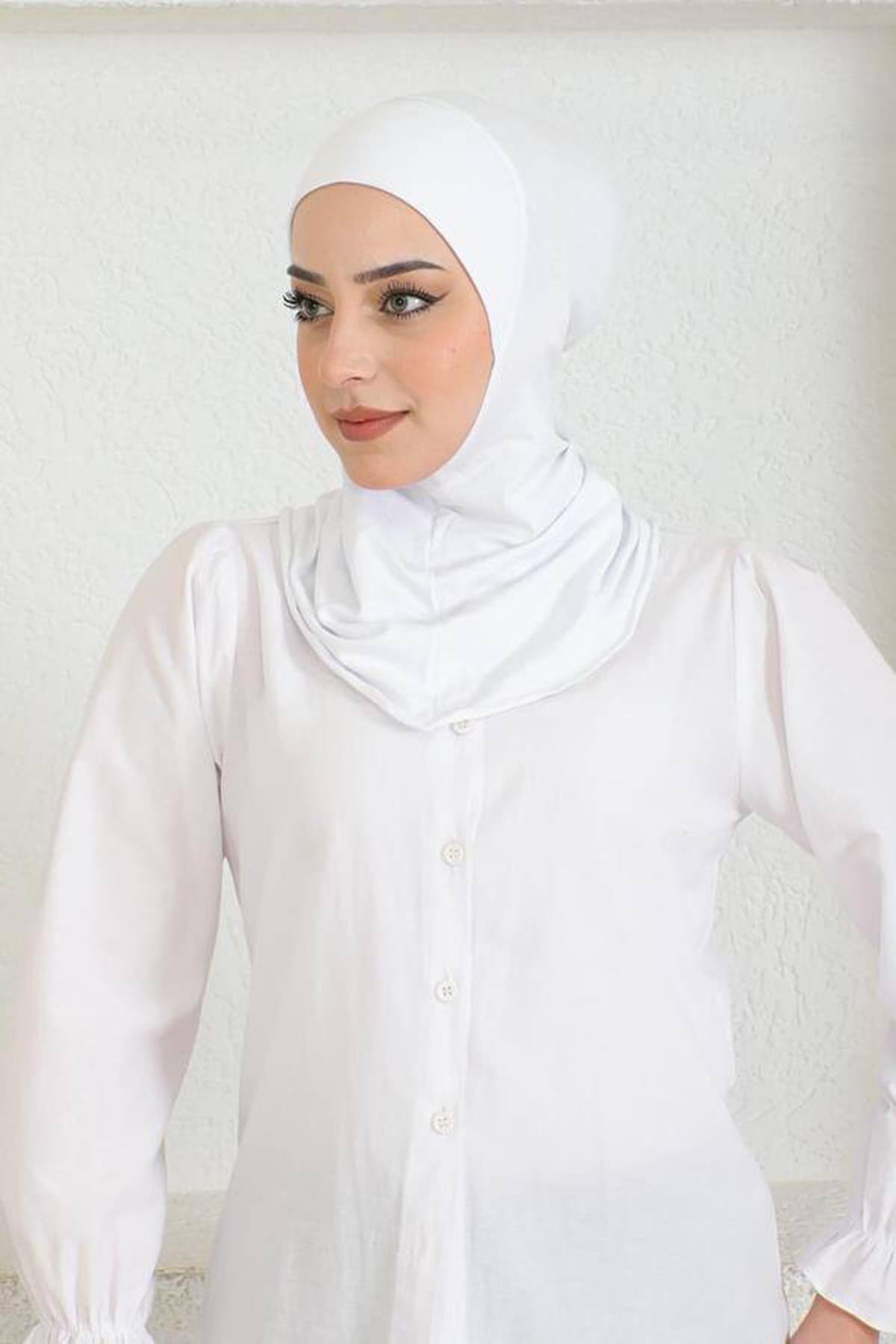 Sayra Shawl Yeni Nesil Boyunluklu Beyaz Bone SYR004