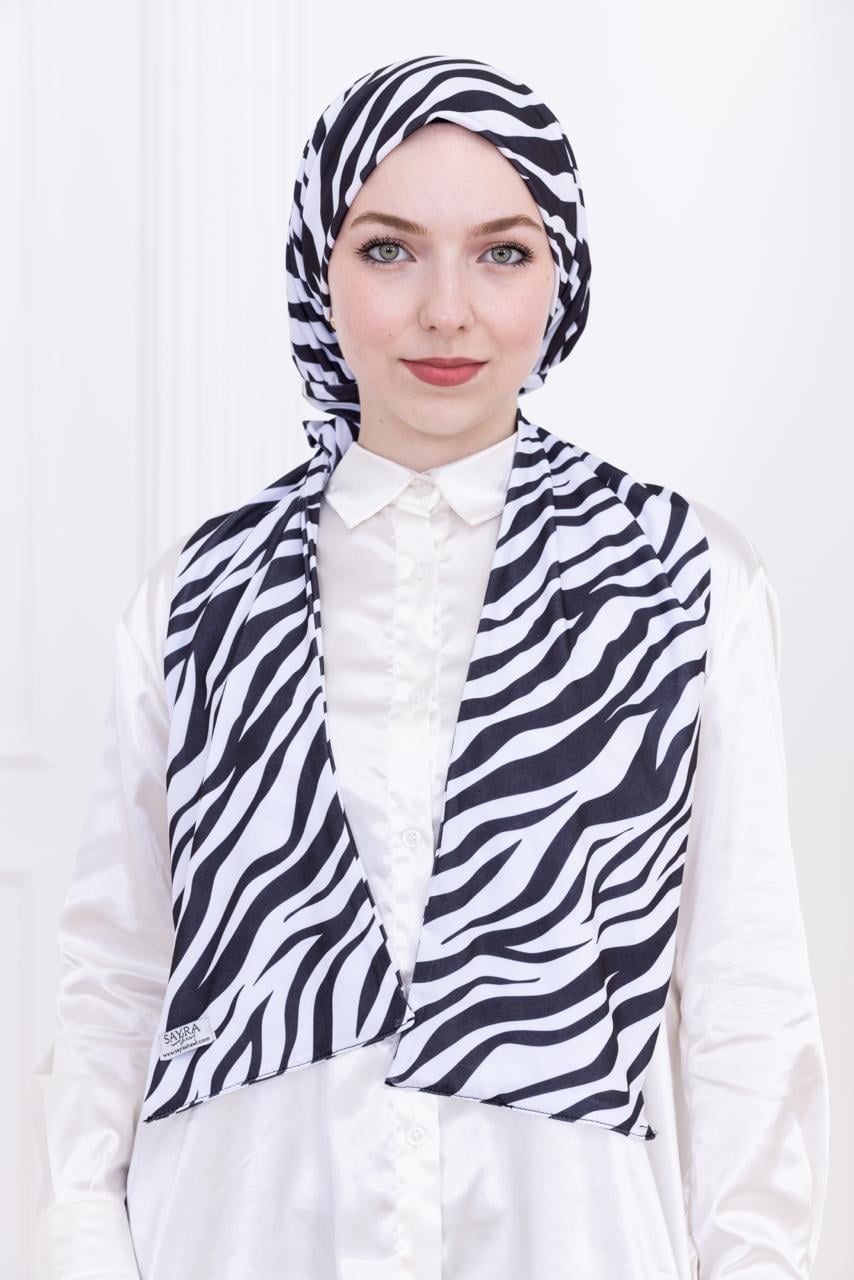 Zebra Desenli Kadın Çıtçıtlı Şal