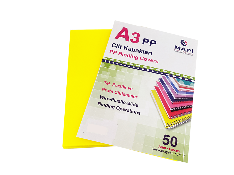 MAPİ A3 PP FOSFORLU KAPAK 550 MİCRON FOSFORLU SARI 50 Lİ