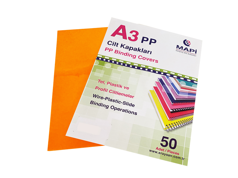 MAPİ A3 PP FOSFORLU KAPAK 550 MİCRON FOSFORLU TURUNCU 50 Lİ