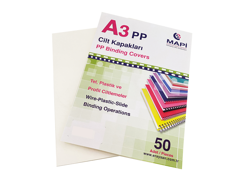 MAPİ A3 PP OPAK KAPAK (KUM DESEN) 450 MİCRON BEYAZ 50 Lİ