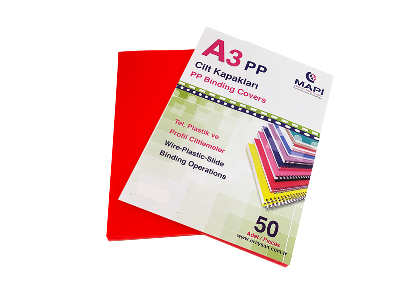 MAPİ A3 PP OPAK KAPAK (KUM DESEN) 550 MİCRON KIRMIZI 50 Lİ