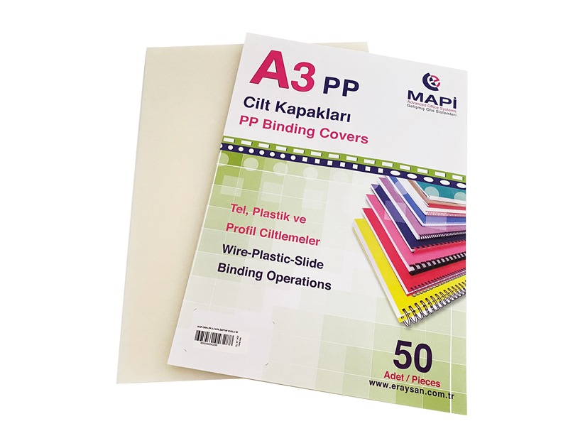 MAPİ A3 PP ŞEFFAF KAPAK (KUM DESEN) 350 MİCRON ŞEFFAF BUZLU 50 Lİ