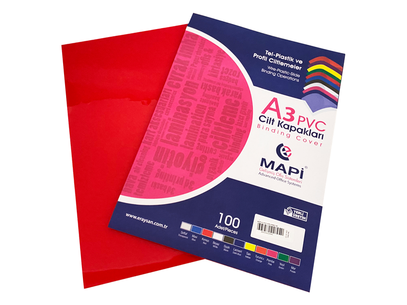 MAPİ A3 PVC OPAK CİLT KAPAK KIRMIZI 100 LÜ