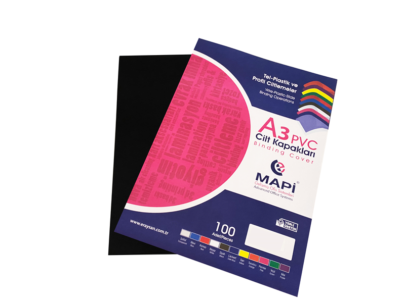 MAPİ A3 PVC OPAK CİLT KAPAK SİYAH 100 LÜ