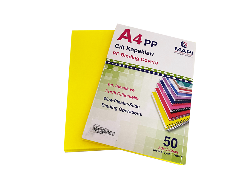 MAPİ A4 PP FOSFORLU KAPAK 550 MİCRON FOSFORLU SARI 50 Lİ