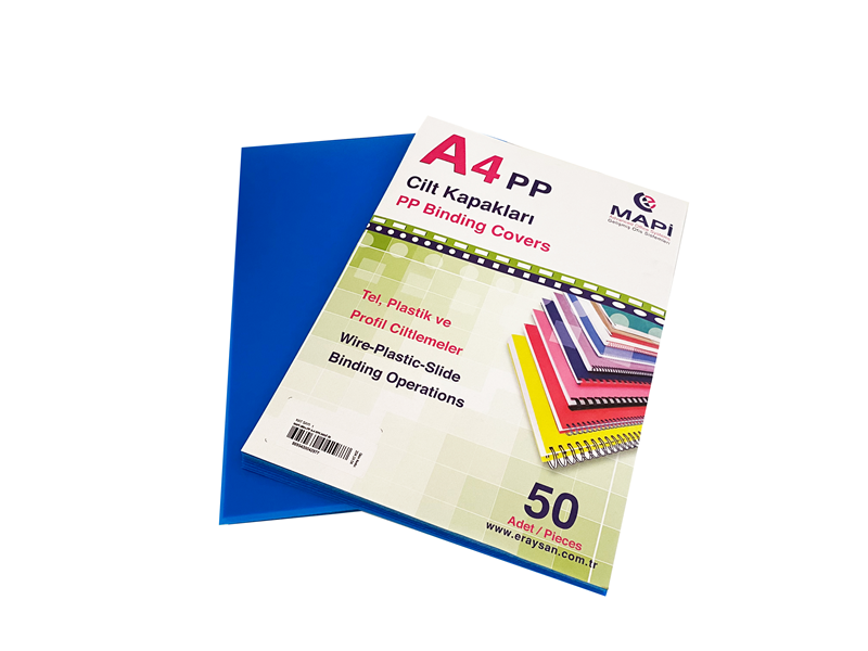 MAPİ A4 PP OPAK KAPAK (KUM DESEN) 350 MİCRON MAVİ 50 Lİ