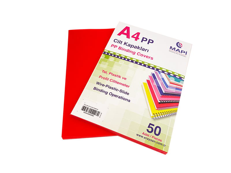 MAPİ A4 PP OPAK KAPAK (KUM DESEN) 350 MİCRON KIRMIZI  50 Lİ