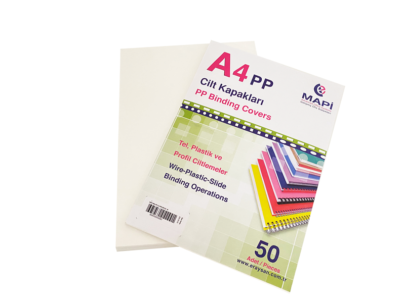 MAPİ A4 PP OPAK KAPAK (KUM DESEN) 450 MİCRON BEYAZ 50 Lİ