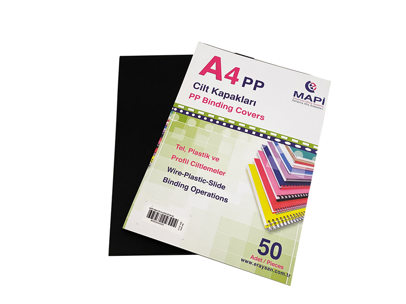 MAPİ A4 PP OPAK KAPAK (KUM DESEN) 450 MİCRON SİYAH 50 Lİ