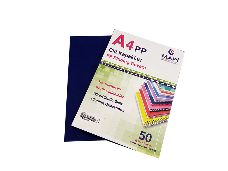 MAPİ A4 PP OPAK KAPAK (KUM DESEN) 450 MİCRON LACİVERT 50 Lİ