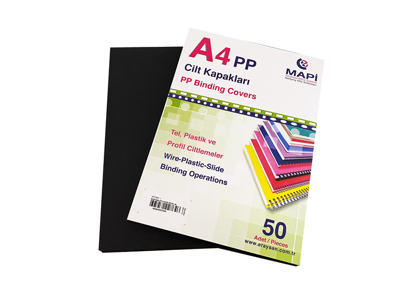 MAPİ A4 PP OPAK KAPAK (KUM DESEN) 550 MİCRON SİYAH 50 Lİ