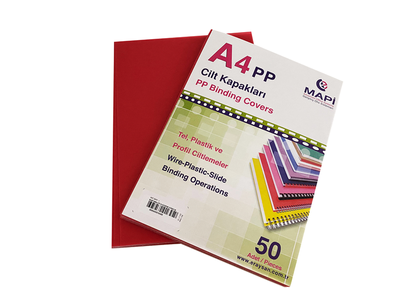MAPİ A4 PP OPAK KAPAK (KUM DESEN) 550 MİCRON KIRMIZI 50 Lİ