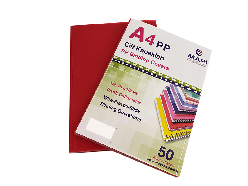 MAPİ A4 PP RENKLİ KAPAK 600 MİCRON KIRMIZI 50 Lİ
