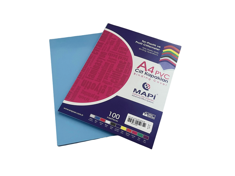 MAPİ A4 PVC OPAK CİLT KAPAK AÇIK MAVİ 100 LÜ