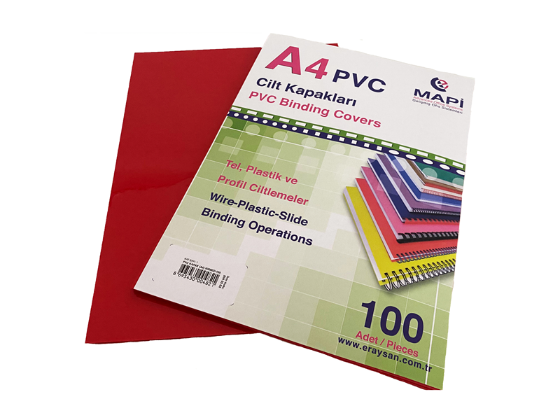 MAPİ A4 PVC OPAK CİLT KAPAK KIRMIZI 100 LÜ