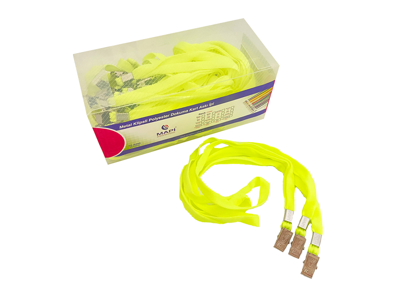 MAPİ METAL KLİPSLİ-POLYESTER DOKUMA KART ASKI İPİ FOSFORLU SARI 50'Lİ PAKET