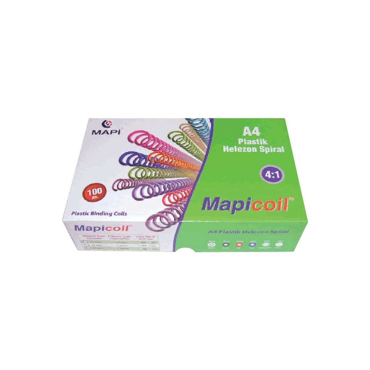 MAPİCOİL 4:1 PLASTİK HELEZON SPİRAL 25MM ŞEFFAF 50 AD. 48 LOP