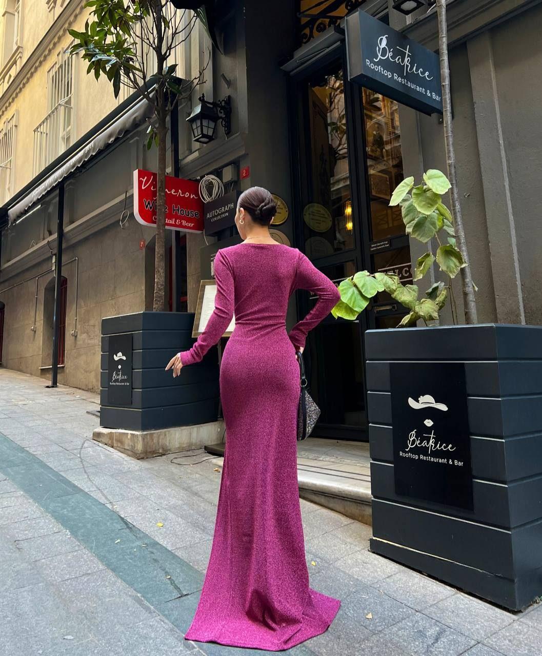  Detaylı Yırtmaçlı FLOWERS Abiye Elbise Gülkurusu 583065
