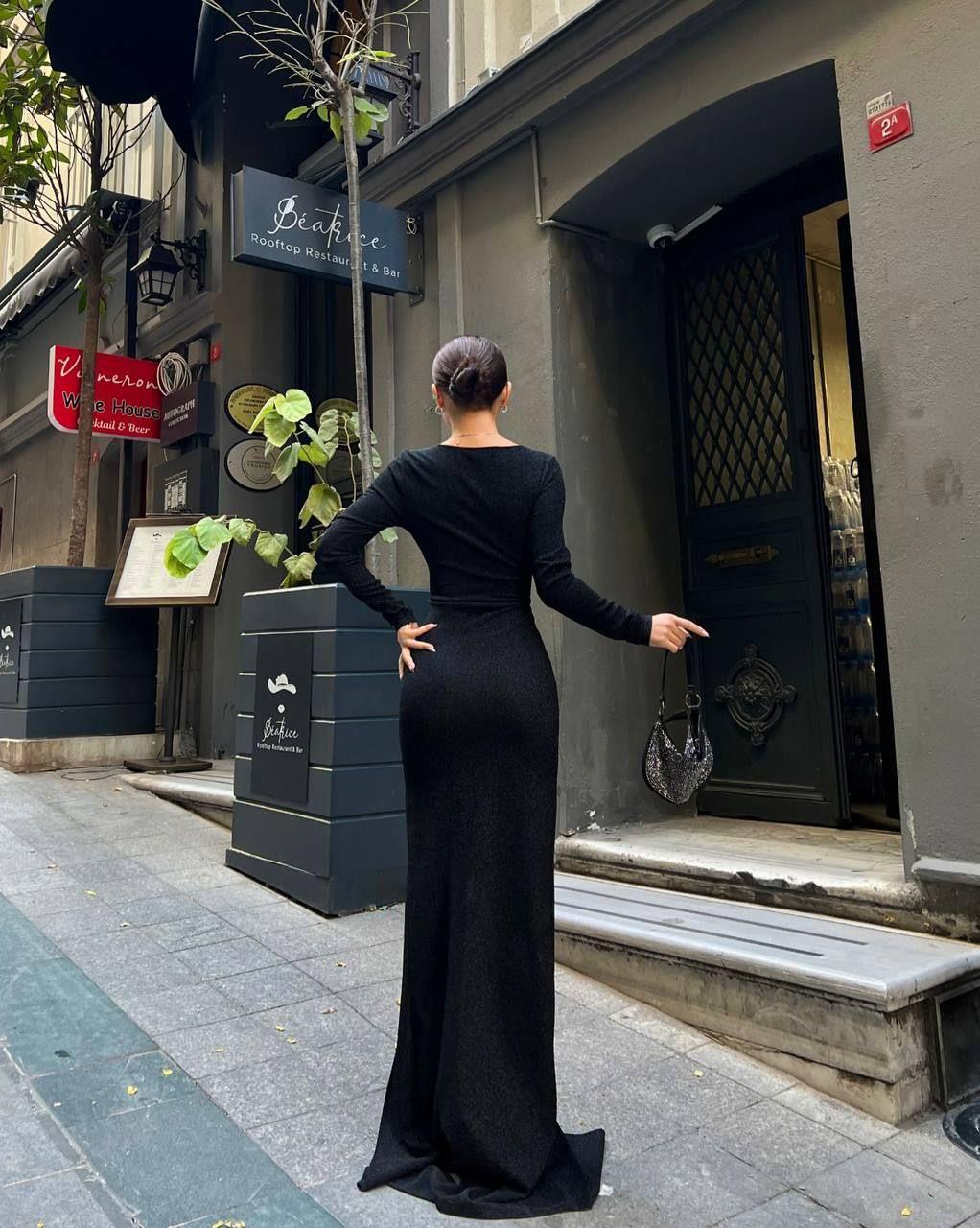  Detaylı Yırtmaçlı FLOWERS Abiye Elbise SİYAH 583065