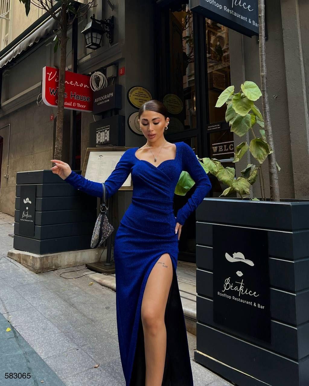  Detaylı Yırtmaçlı FLOWERS Abiye Elbise SAKS 583065