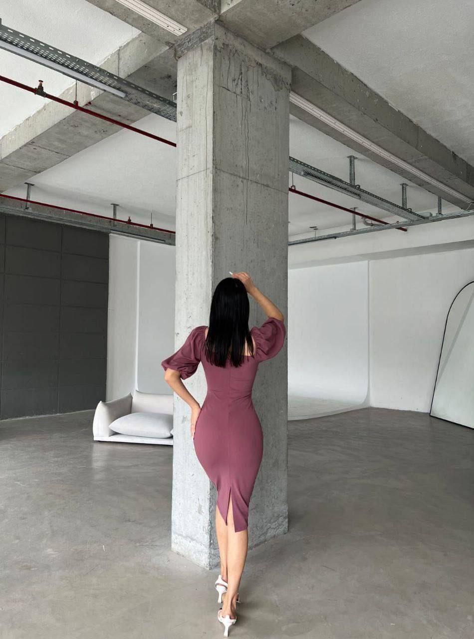   Kendinden Kemerli Krep Kumaş Kısa Kollu Elbise 582439 Gulkurusu