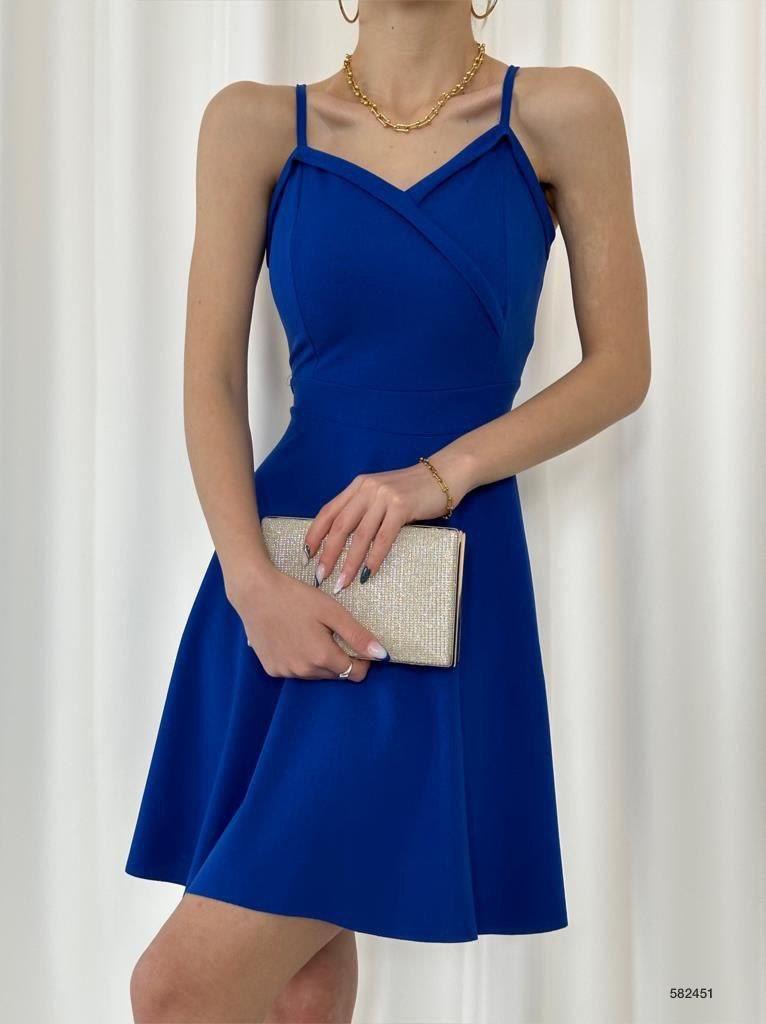   Krep Kumaş Ince Askılı Kloş Elbise 582451 SAKS